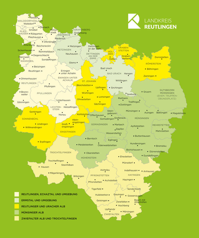 Karte des Landkreises Reutlingen